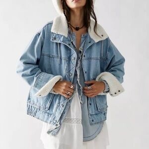 Free People Ariel Denim Bomber Jacket size Medium